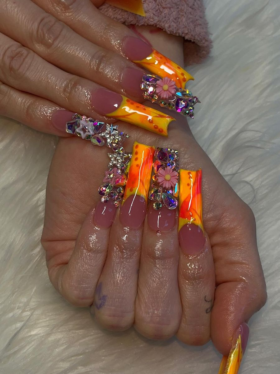 Flame orange set with daisy and crystal charms
